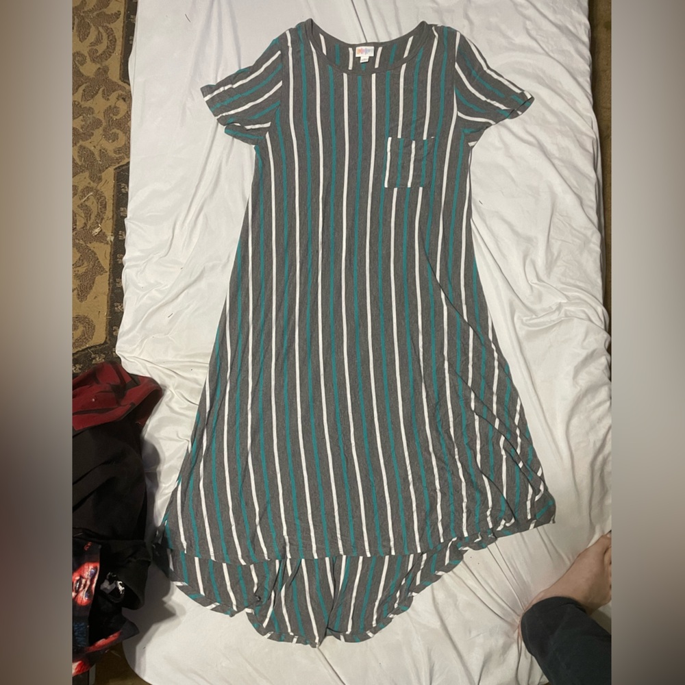 LuLaRoe dress high low striped with pocket